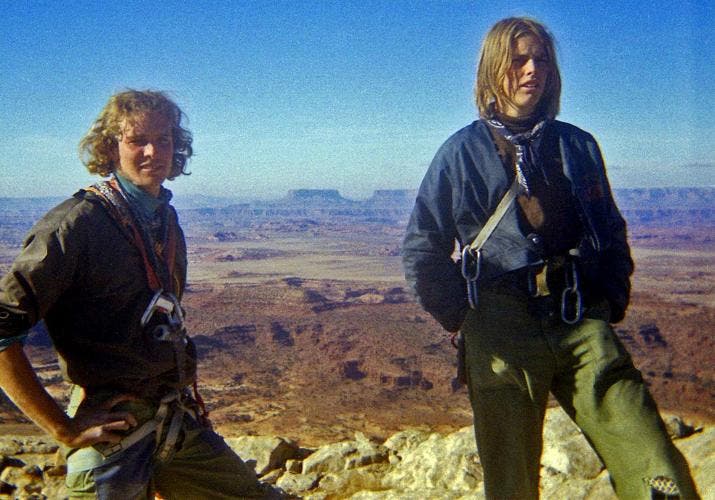 Stewart Green (left) and Billy Westbay in 1971 summitted North Sixshooter Peak in Utah, after making the fifth ascent of the peak.