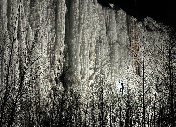 night ice climbing