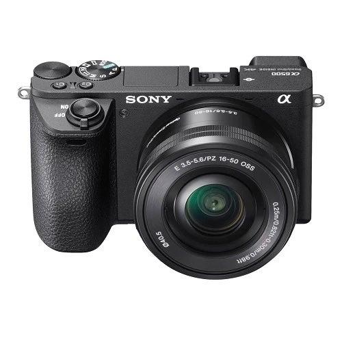 A studio image of a Sony A6500, one of the best lightweight adventure cameras.