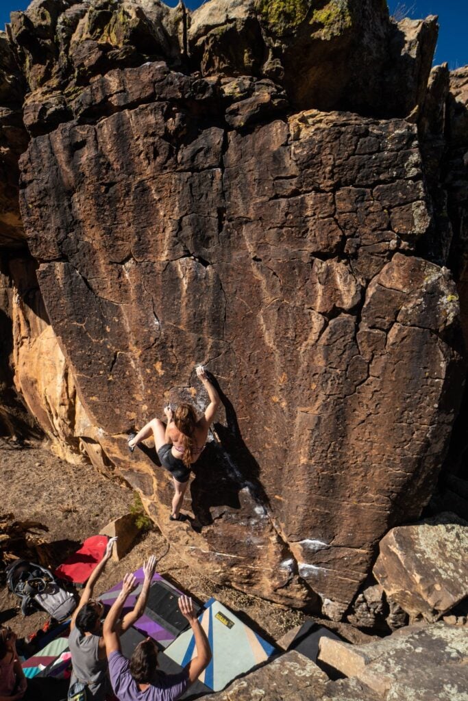 bouldering during a spring break climbing trip