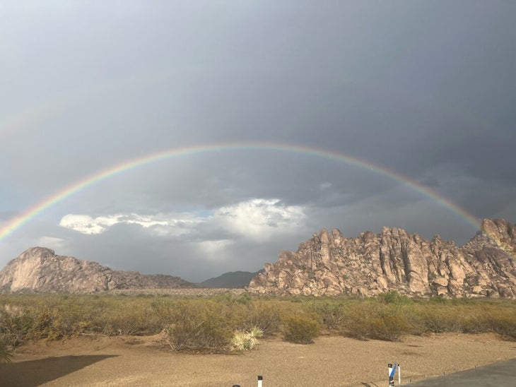 Hueco Tanks, Texas with a rainbow