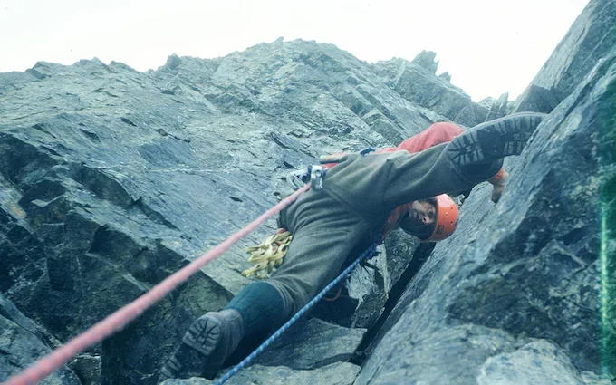 Chris Jones climbing up a corner