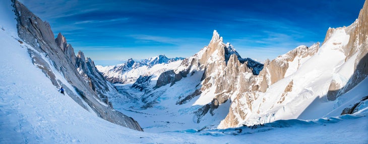 Looking down into Patagonia’s Torre Valley in the depths of winter.