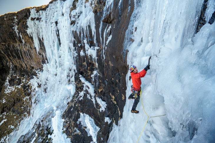 Hooking up the first ascent of Chakacanaka (WI 4) at Giant’s Castle.