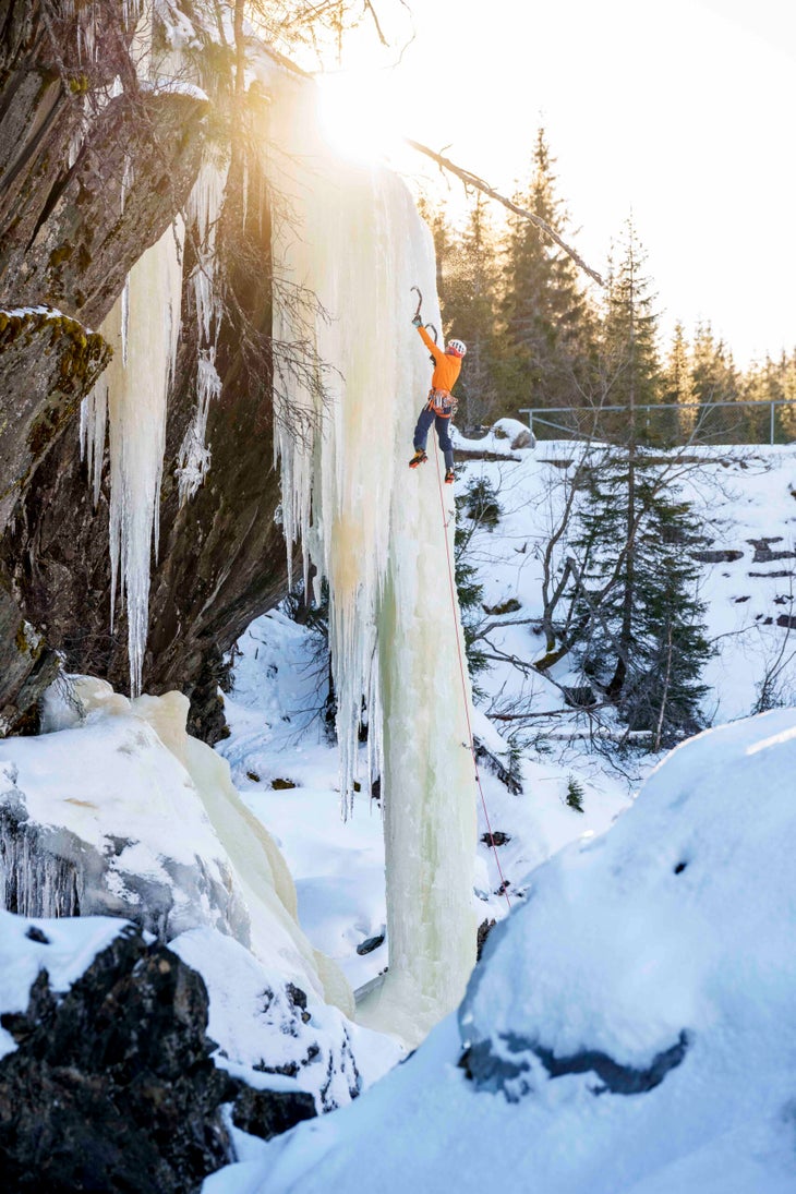 Minna Riihimaki climbs at the Krokan area.