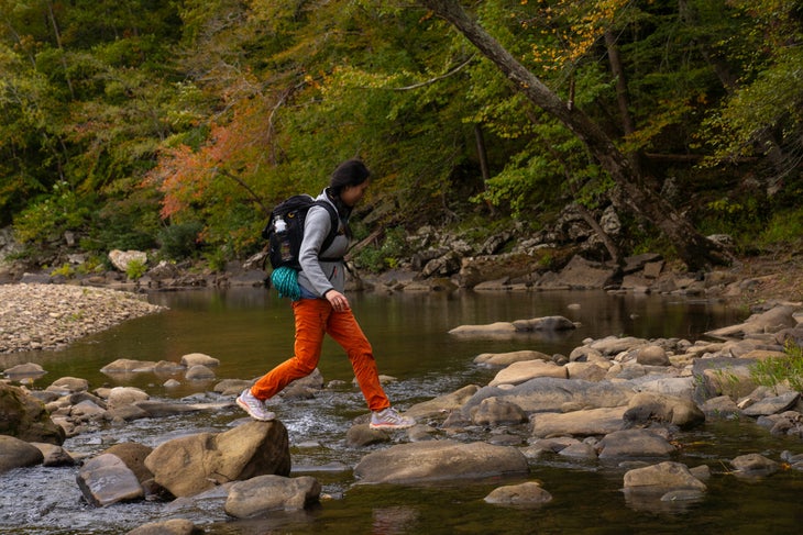 Josella Bai taking advantage of a low river crossing.