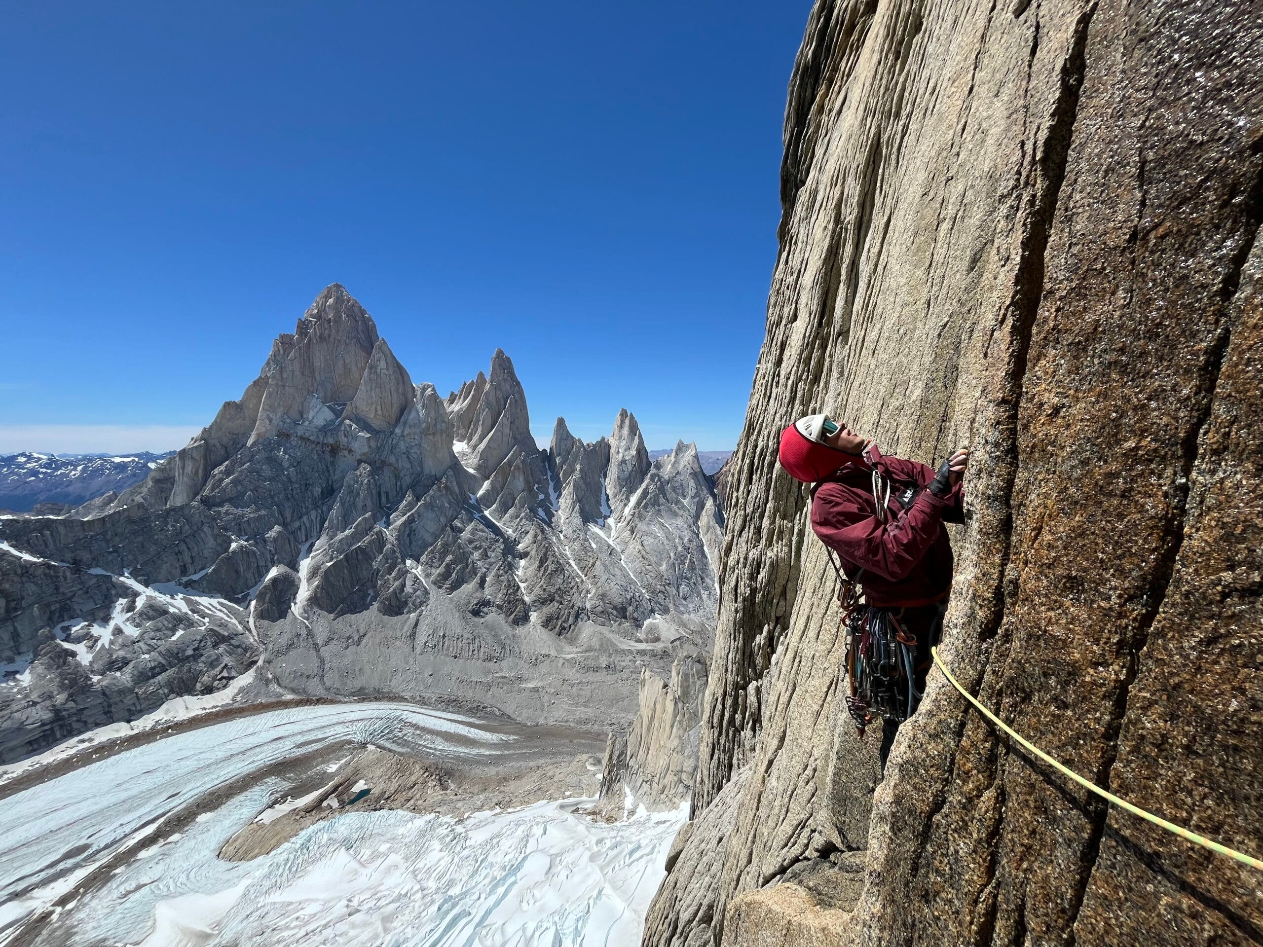 Bauti Gregorini heads up Torre Egger, using the Mammut Alpine Core Protect Rope.