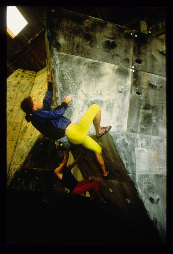two men bouldering in the 1980s