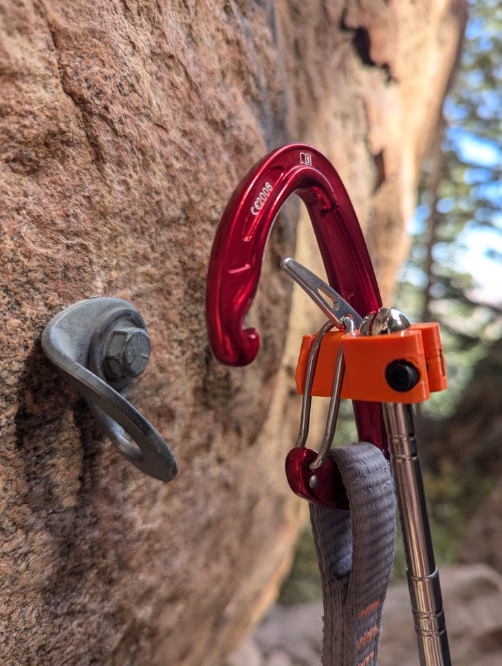a quickdraw clipping a bolt