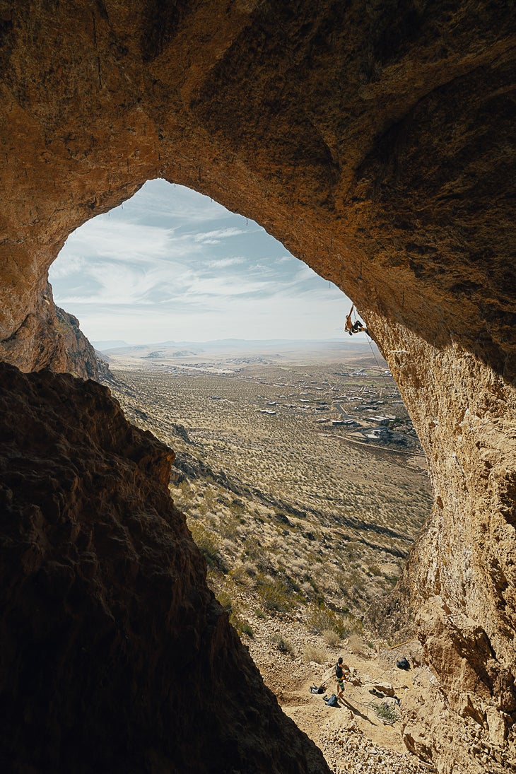 Man climbing in Hurricane, Utah