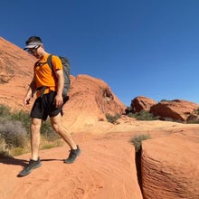 Approaching the Black Corridor in Red Rock, NV, wearing the Arc'teryx Vertex Alpine shoe.