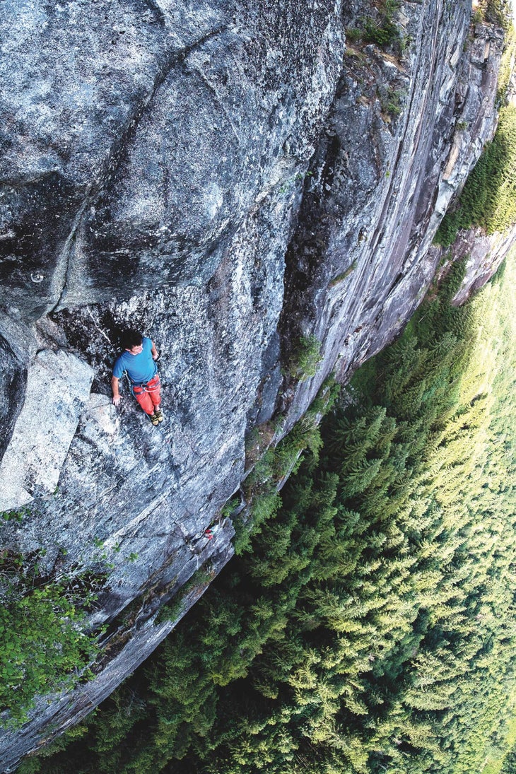 Fitz Cahall takes a breather on the Upper Wall of Index, Washington.