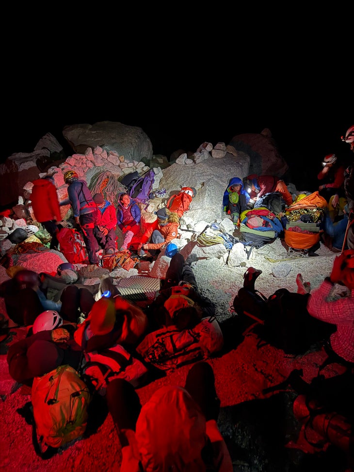 Volunteers wait out the night at Niponino.