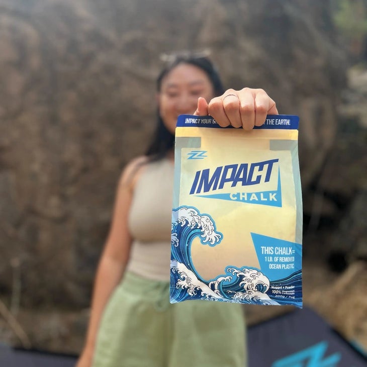 woman holding chalk bag