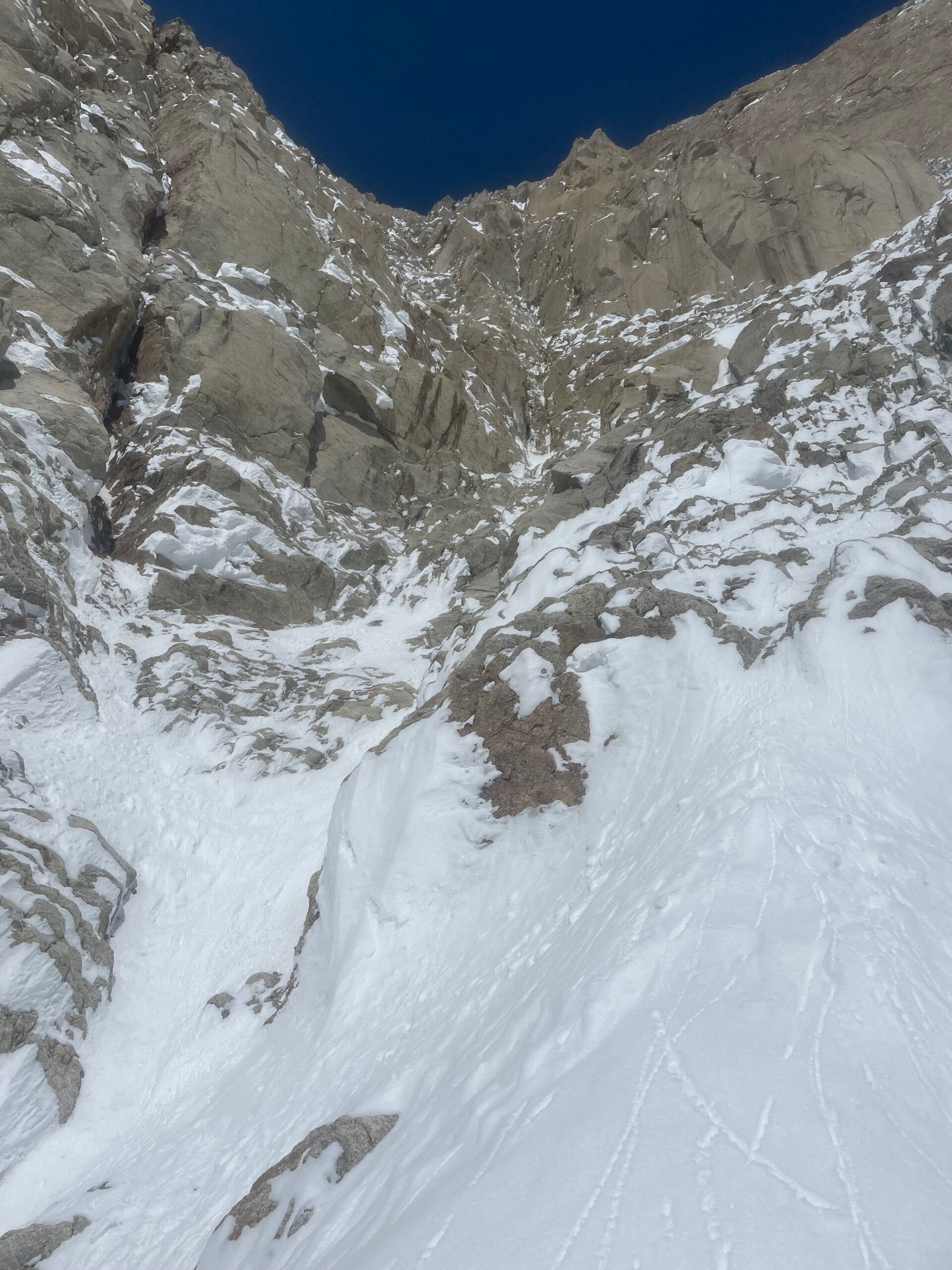 Looking up at some of the steeper mixed terrain on the Slovak.