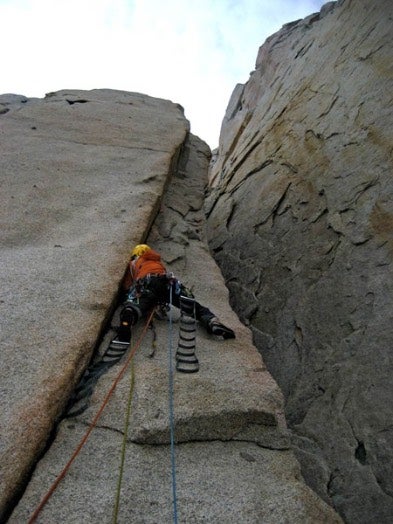 Brenna on the Northwest Face of Cerro Piergiorgio, where he established La Routa de l'Hermano.