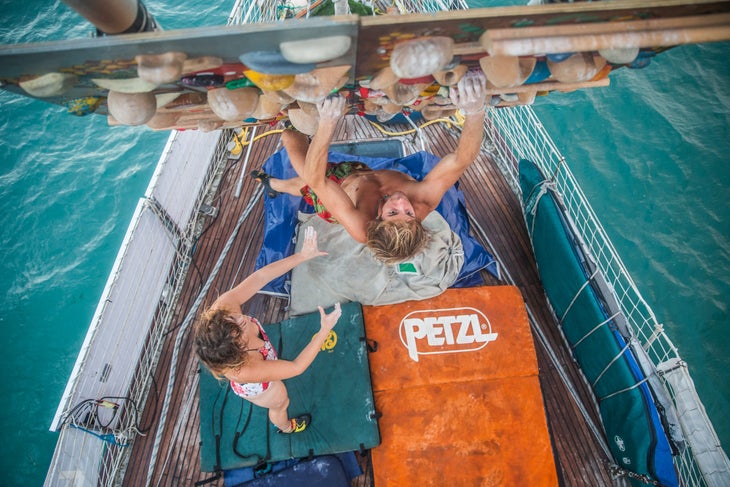 climbing on a boat