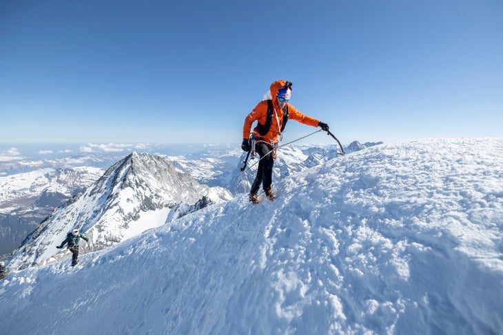 Nicolas Hojac (right) and Philipp Brugger climb towards the Moench summit on April 5.