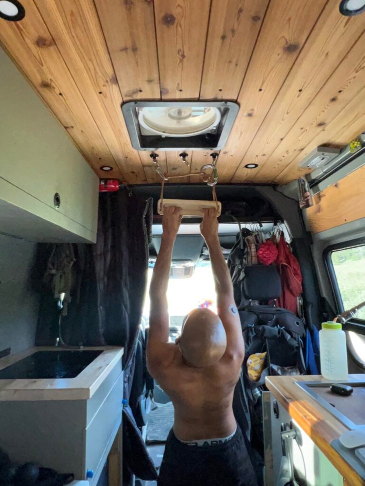 hangboarding in a van