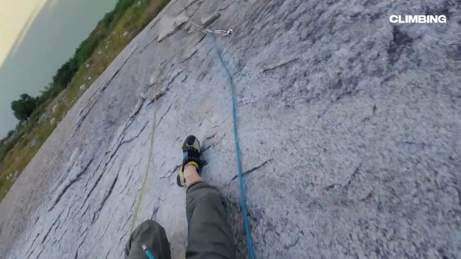 Dangerous Slab Climbing Fall by male climber.