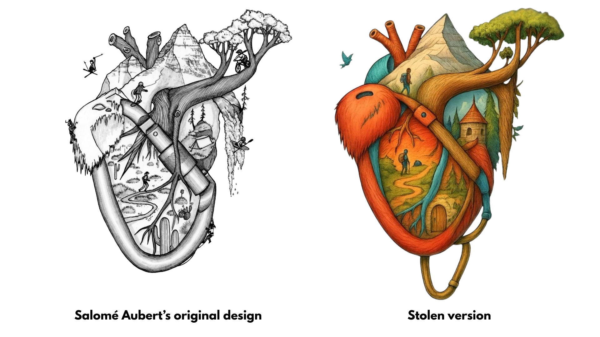 Salomé Aubert's design (left) and the AI-generated version she found online (right).