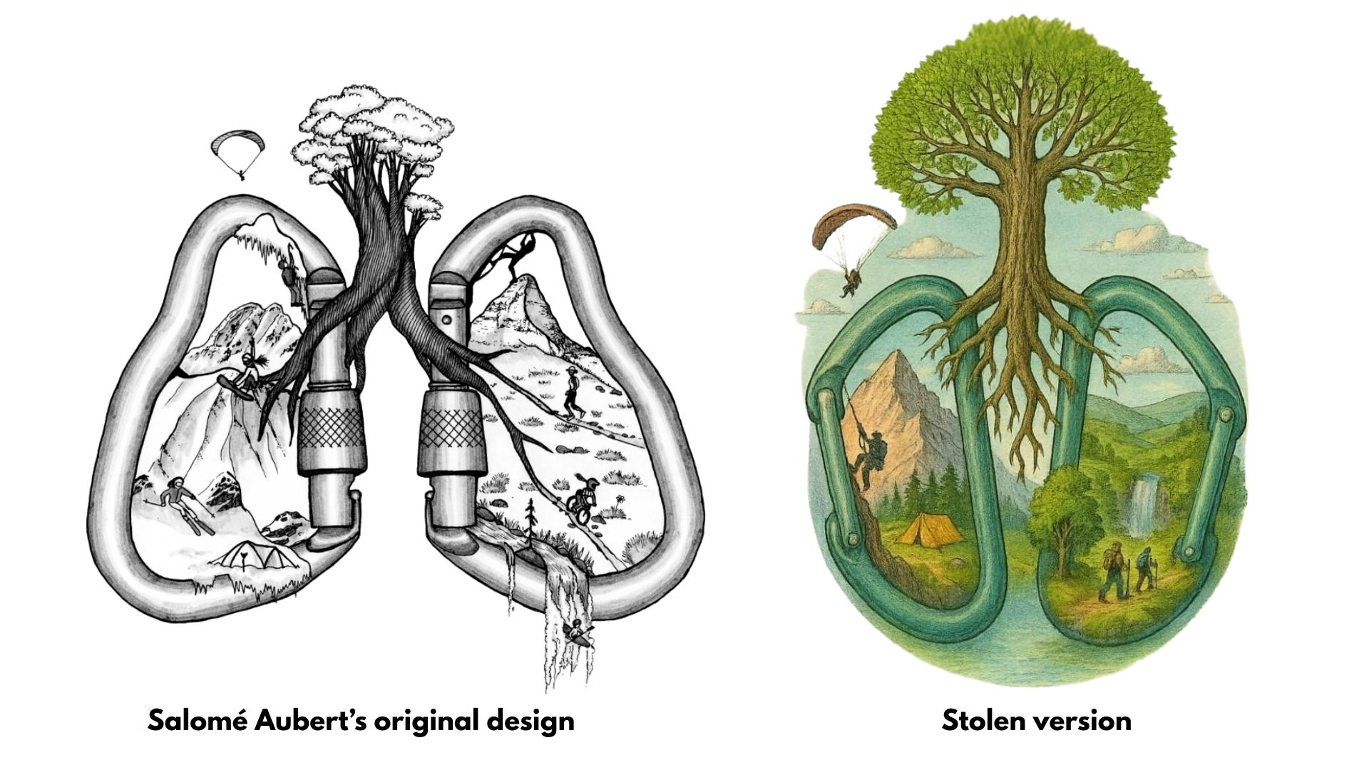Salomé Aubert's design (left) and the AI-generated version she found online (right).