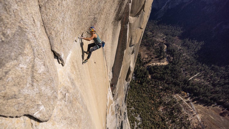 Sasha DiGulian climbs on the Platinum route on El Capitan in Yosemite National Park, California.
