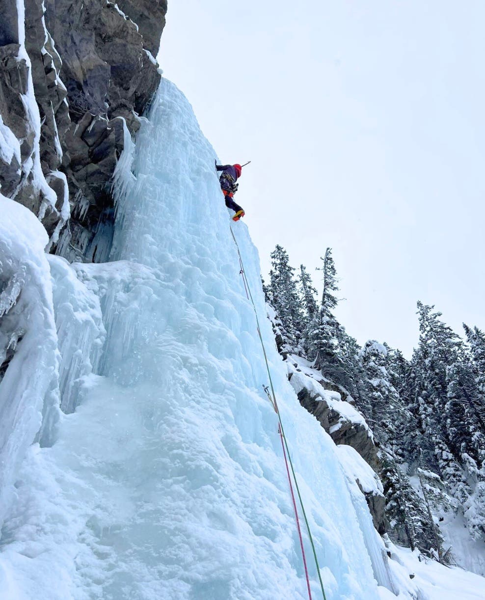 The author on Super Bock (WI5; 180m) in Field, B.C.
