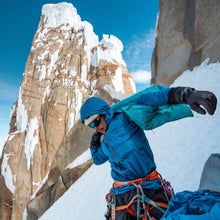 Climber wears the best glove for climbing: the Showa Temres, in Patagonia.