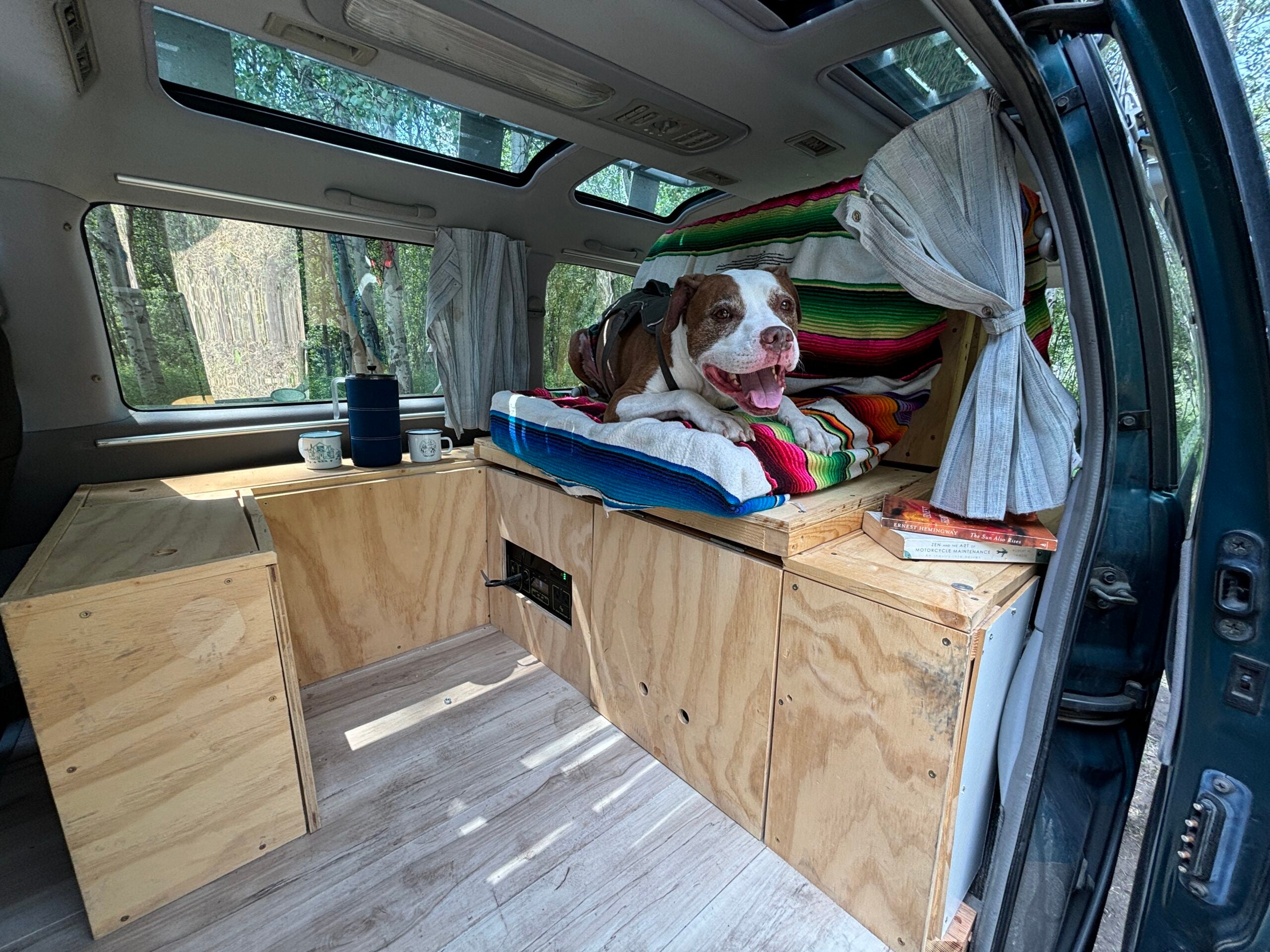 the best dirtbag vehicles for climbers include a solid indoor buildout ... and a dog, pictured here