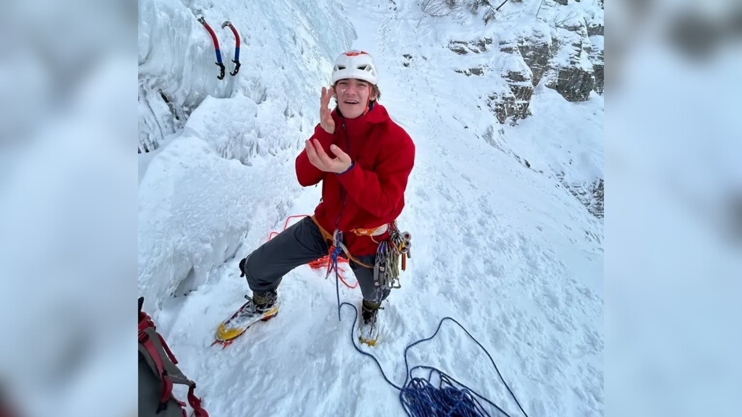 Climber Balin Miller, seen here playing in snow in climbing gear, died on October 1, 2025