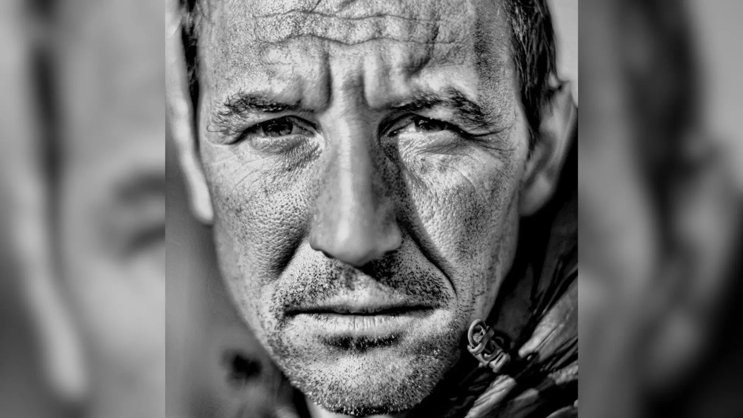 black-and-white close-up of climber Cristian Brenna, who died on May 25, 2025