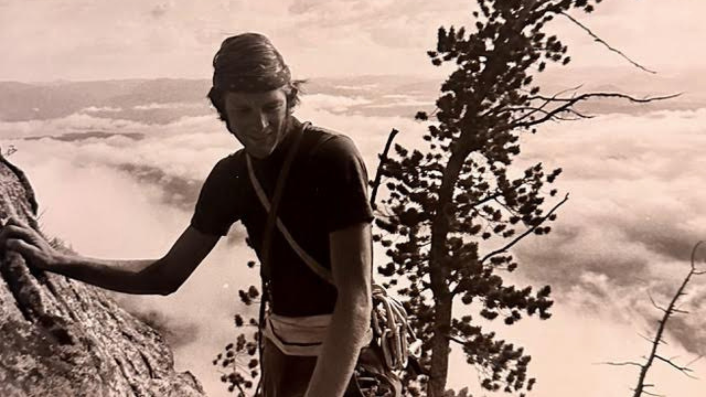 Climber Jeff Foott, seen here in an old black and white photograph in front of a pine tree in the mountains, died from leukemia on December 3, 2025