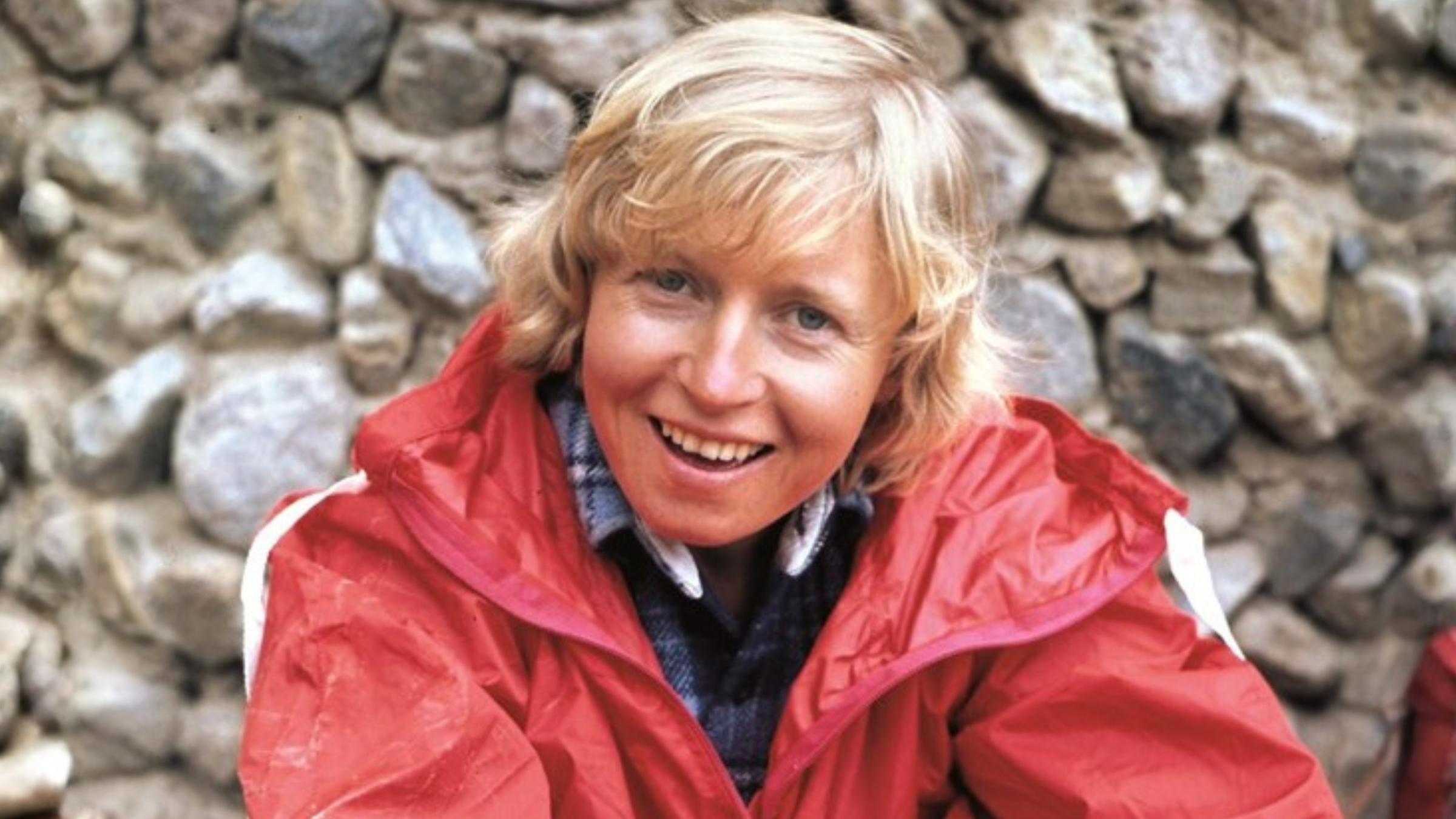 Climber Krystyna Palmowska, shown here in old photograph sitting on the ground in red windbreaker, died on June 15, 2025