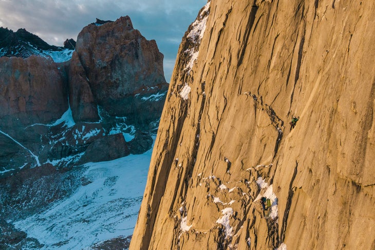 Tommy Caldwell leads the offwidth on the South African Route, Patagonia.