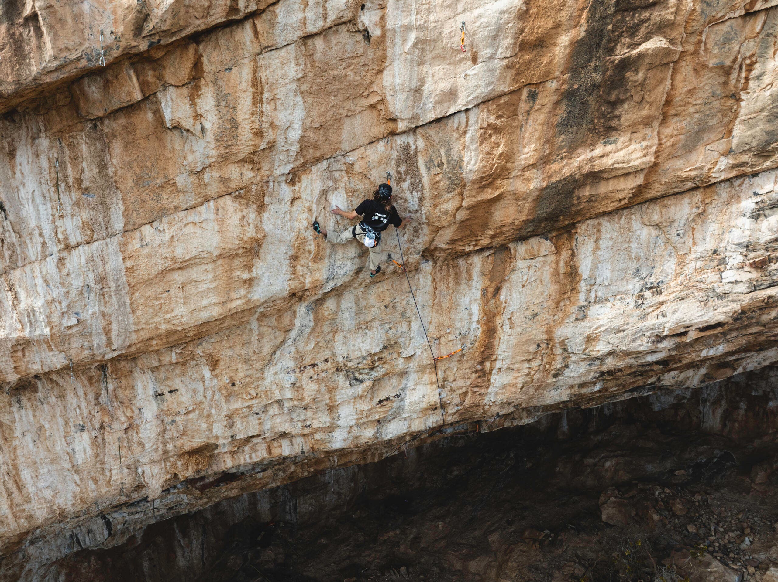Sean Bailey makes the first ascent of 'Duality of Man' (5.15d) in Dry Canyon, Arizona.