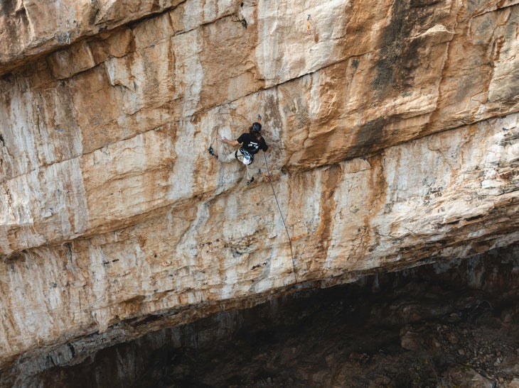 Sean Bailey makes the first ascent of 'Duality of Man' (5.15d) in Dry Canyon, Arizona.