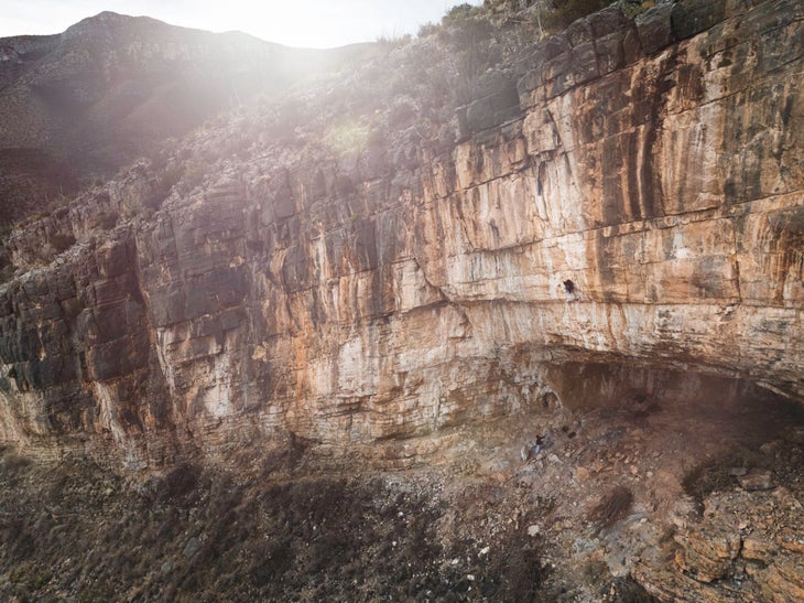 Sean Bailey makes the first ascent of 'Duality of Man' (5.15d) in Dry Canyon, Arizona.