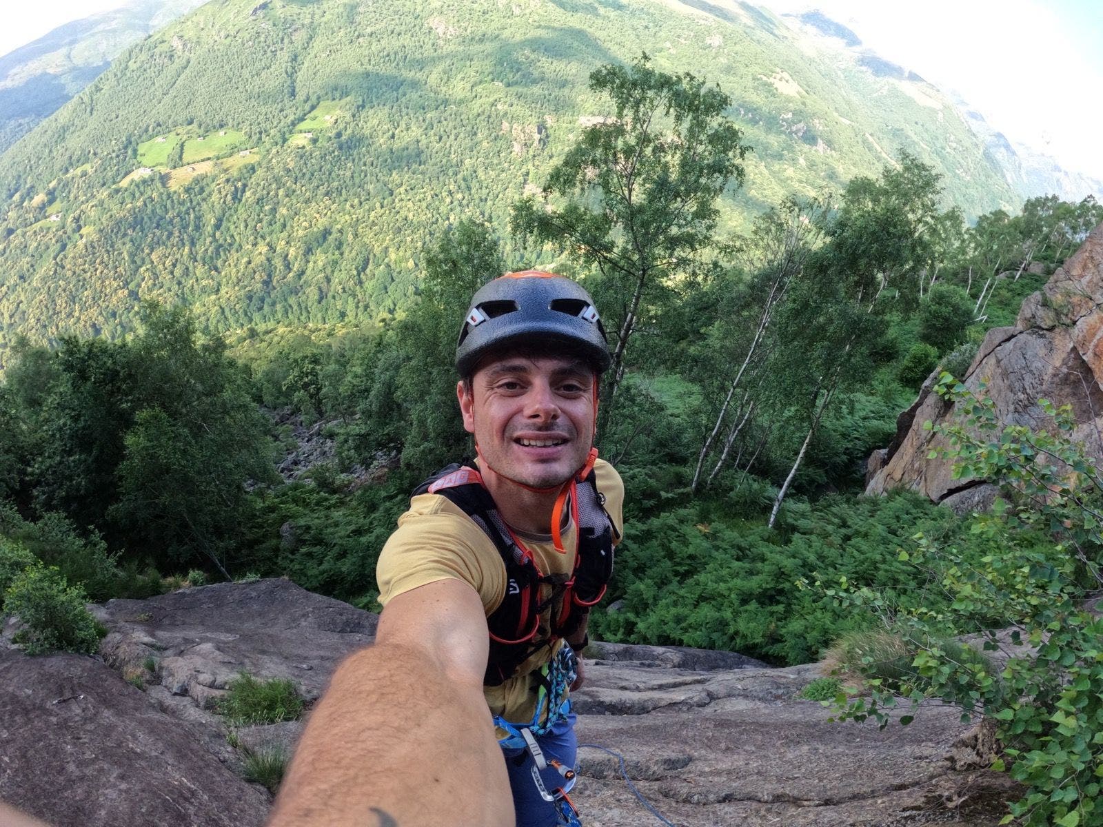 Andrea Biffi takes a selfie on a climb