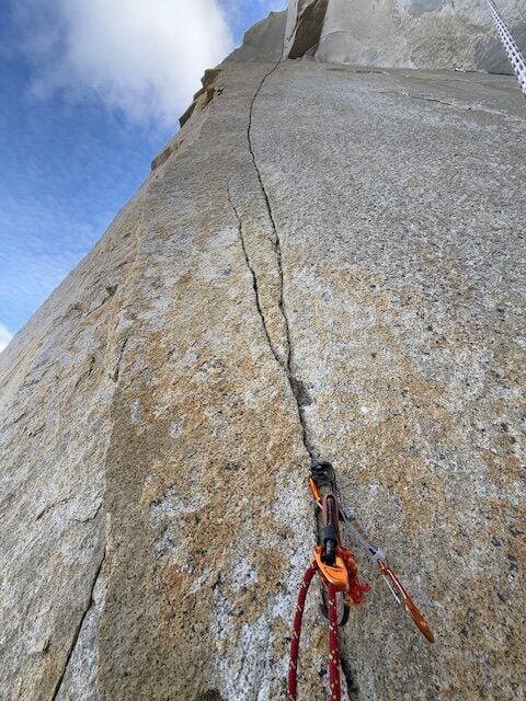Thin cracks on wall in Patagonia.