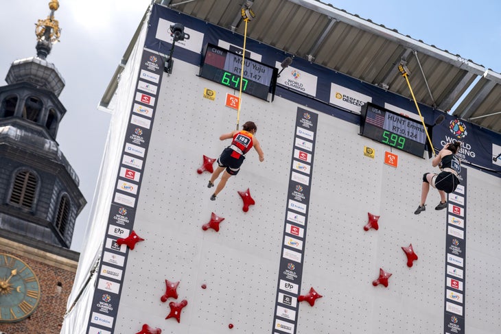 Emma Hunt after setting a new women's speed climbing record