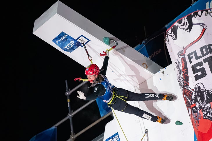 Cat Shirley competing in lead 