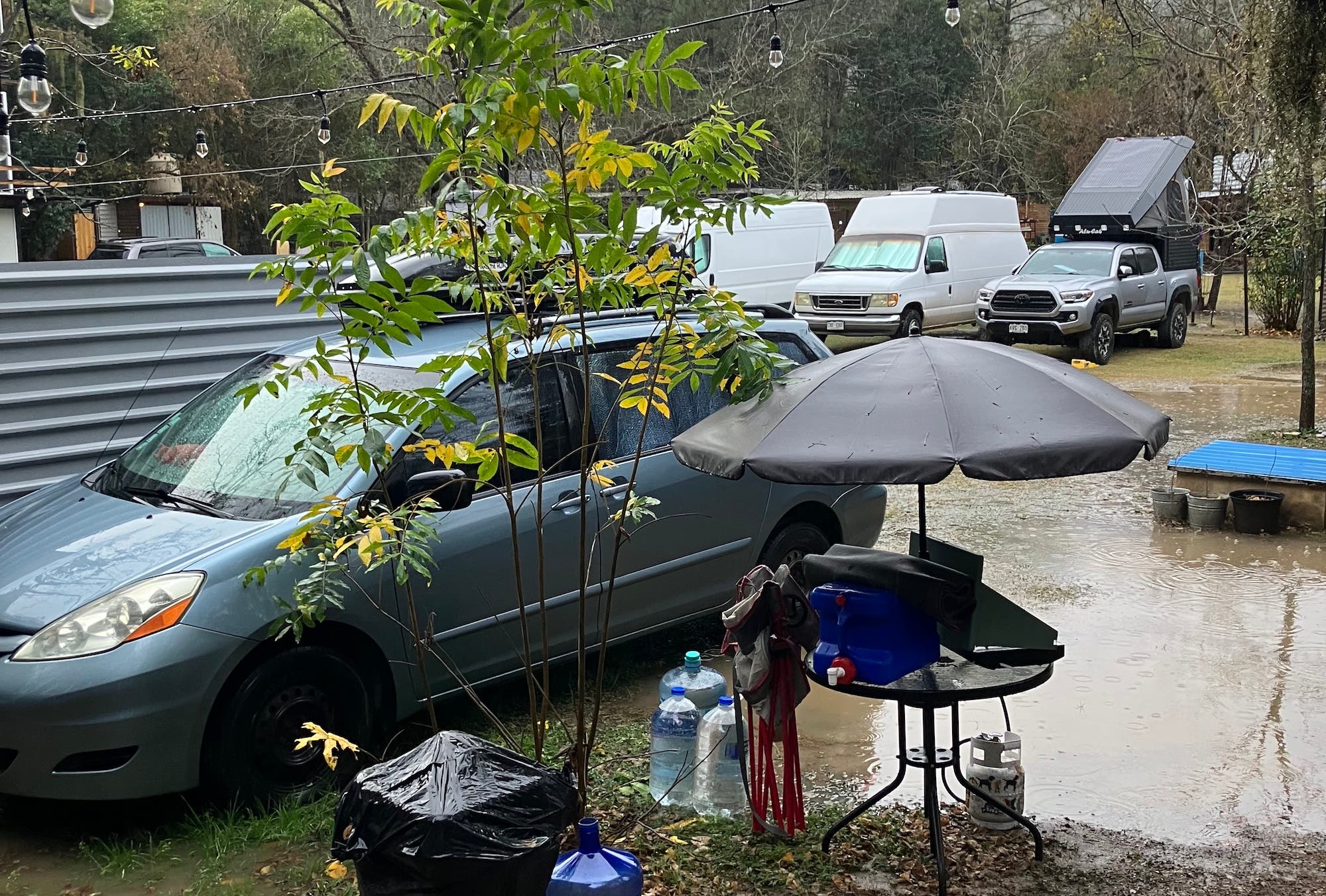 rainy campsite