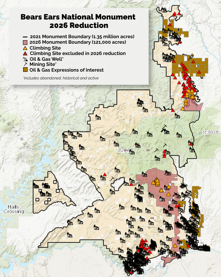 access fund sues trump over bears ears: a map shows extraction sites of interest and climbing sites