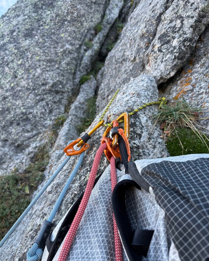 One of the cordalette rappel anchors Jared Martin employed to bail off the Northeast Face of Pingora Peak.
