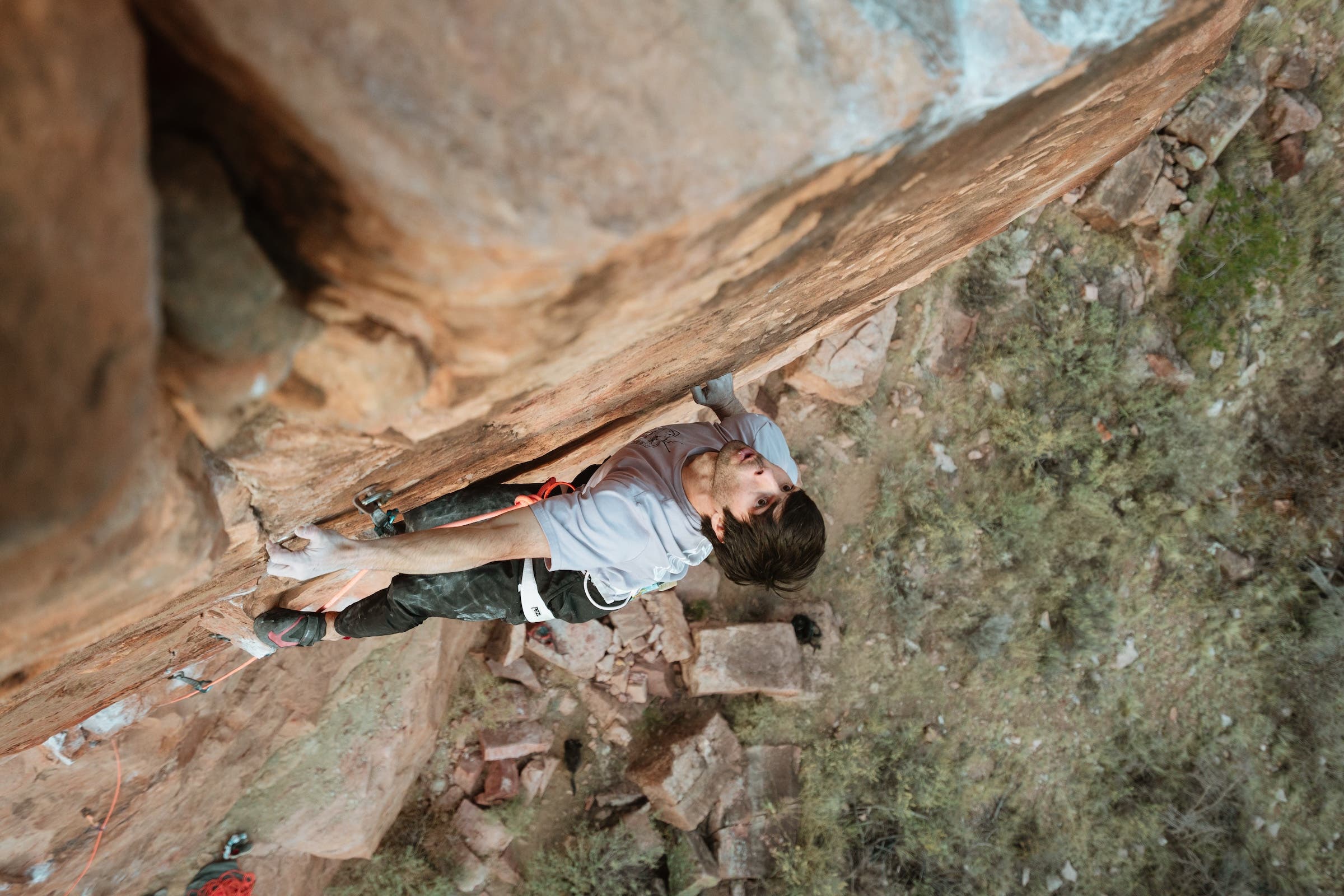 Jon Cardwell climbing Scorched Earth (5.14d) in New Mexico on March 2, 2025.