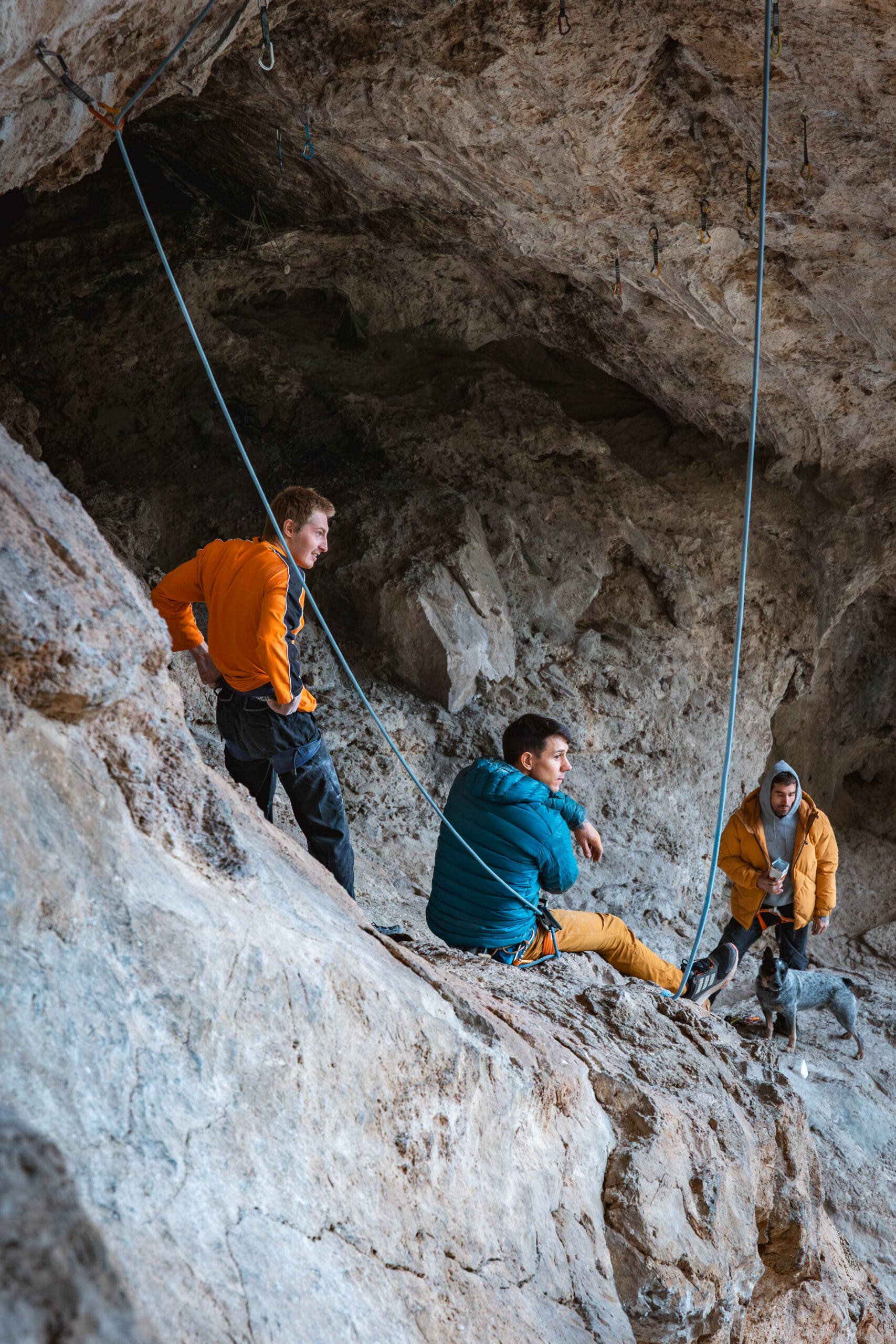 Justin Salas (center) and friends relax in Robbery Cave at Mount Charleston near Las Vegas, Nevada