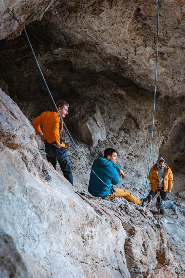Justin Salas (center) and friends relax in Robbery Cave at Mount Charleston near Las Vegas, Nevada