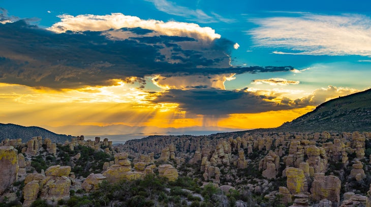 rock spires in a sunset 