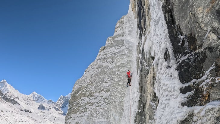 french soldier climbs vertical ice on new route in nepal